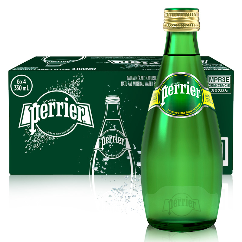 巴黎水（Perrier ） 法国原装进口 原味气泡矿泉水 330ml*24瓶 玻璃瓶整箱装