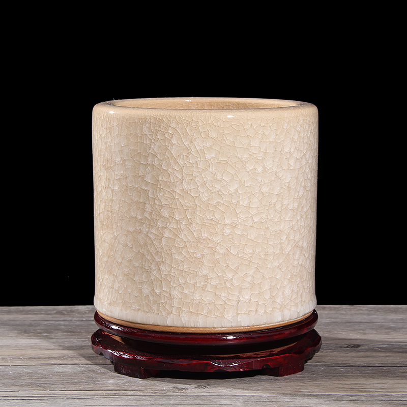 困而学 景德镇仿古官窑冰裂釉陶瓷笔筒办公家居书房创意文房用品装饰