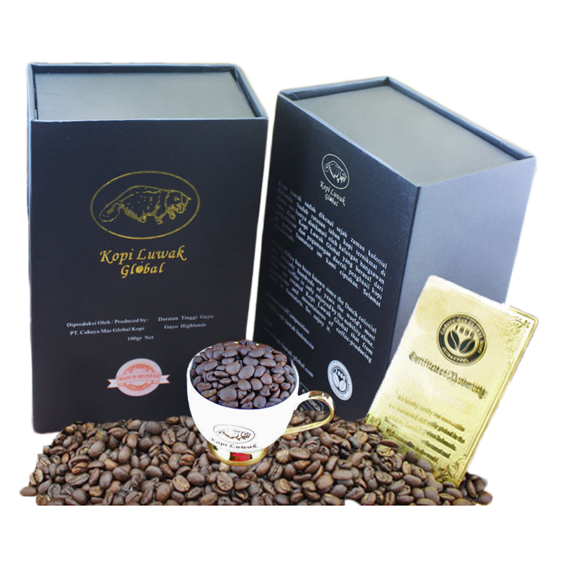印尼原装进口麝香猫屎咖啡豆咖啡粉巴厘岛特产纯咖啡原味黑咖啡带证书礼盒装礼品 200克咖啡豆