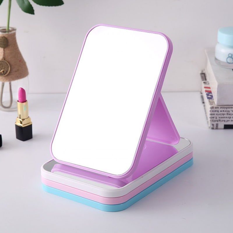 羽熠 糖果色化妆镜子台式简易梳妆镜方形可折叠镜子方便携带 颜色随机发 20.5*14*1.1cm