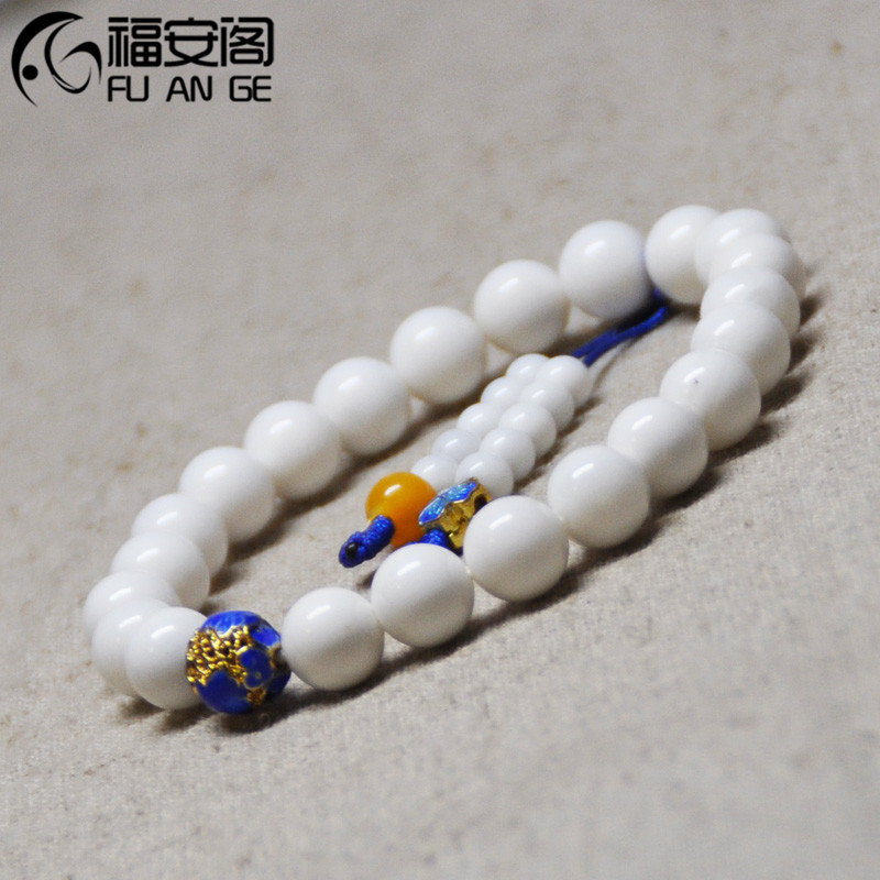福安阁 白贝壳白色单圈手串搭配925银烧蓝配珠情人节礼物/串 925银