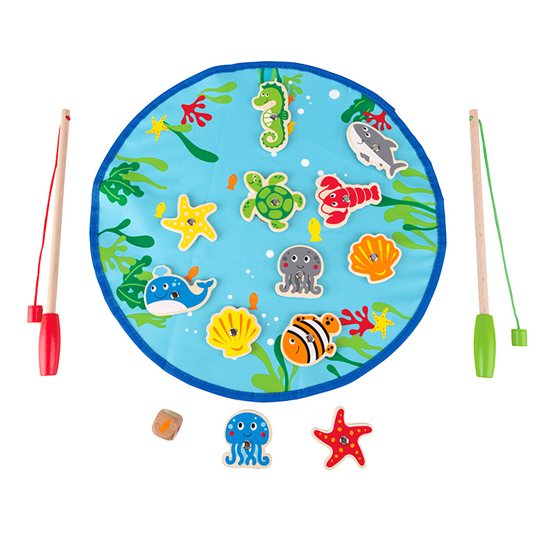 Hape 钓鱼玩具 缤纷垂钓乐木质磁性铁盒装1-3岁男女小孩儿童礼物早教儿童节礼物