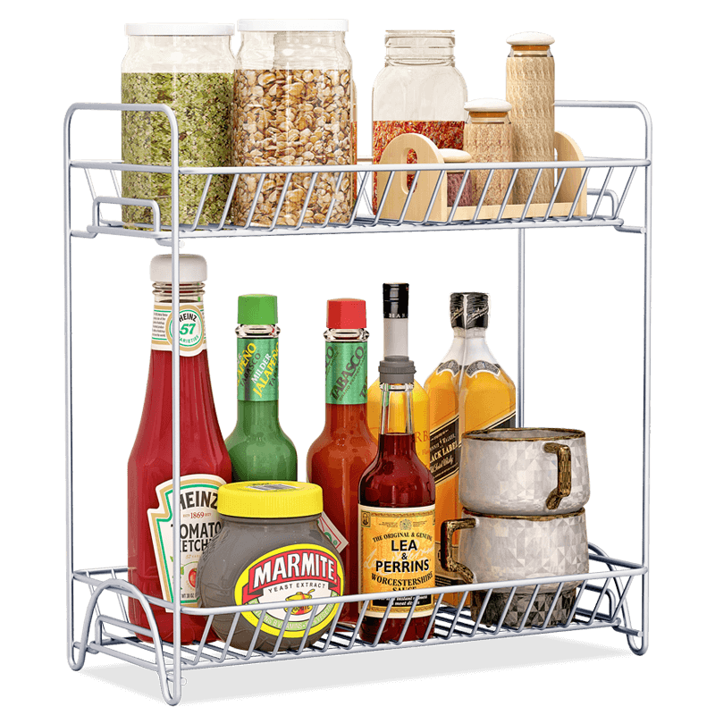 小媳妇厨房置物架落地调味料架浴室层架卫生间卧室2层储物架子 银灰色