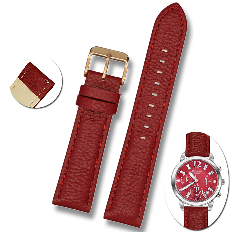 BYIA本命年红色柔软头层小牛皮表带女士款代用华为GT3 GT4真皮手表带 红色皮-玫瑰金色针扣 16mm
