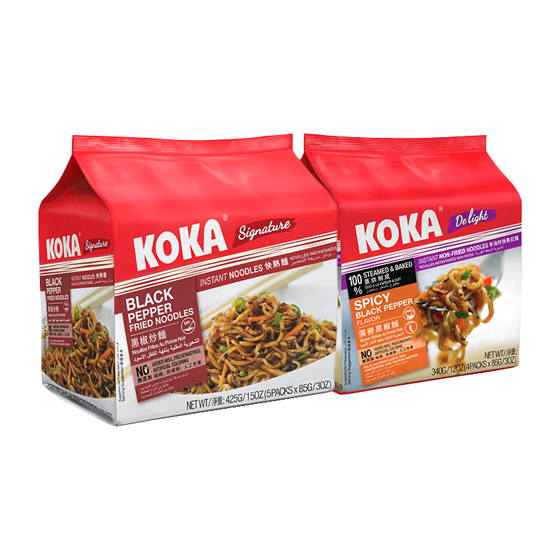 【非油炸】新加坡进口方便面koka湿捞黑椒拉面快熟炒面9包组合拌面