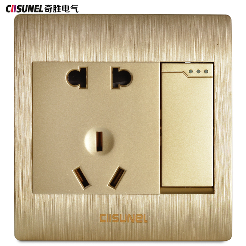 奇胜开关插座面板一开五孔双控双联插座二三插带开关10a墙壁电源面板