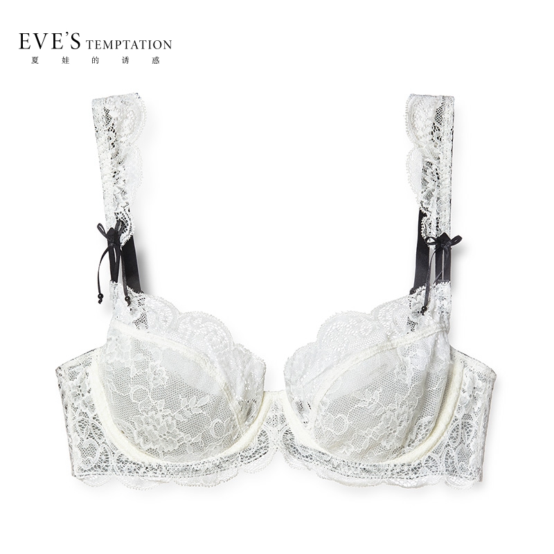 夏娃的诱惑水墨组女士内衣女透气超薄性感蕾丝文胸大胸显小收副乳防下垂胸罩 黑白色 70C