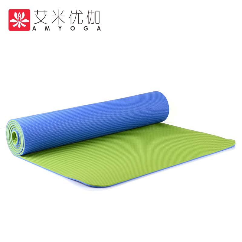 艾米优伽 TPE瑜伽垫6mm防滑健身垫环保男女运动垫双面双色台湾原产蓝色+绿色-素色
