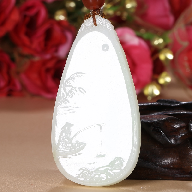 【珠宝严选】孤品玉雕大师于士荣作品 和田玉羊脂玉飘翠风景山水玉牌