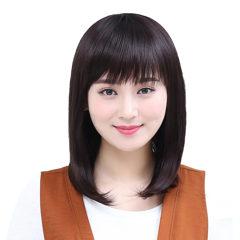 美蝶 假发女长直发真发可齐可斜刘海甜美可爱中长内扣发型 夏季清凉短