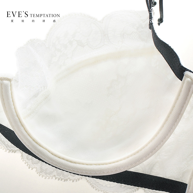 夏娃的诱惑水墨组女士内衣女透气超薄性感蕾丝文胸大胸显小收副乳防下垂胸罩 黑白色 70C