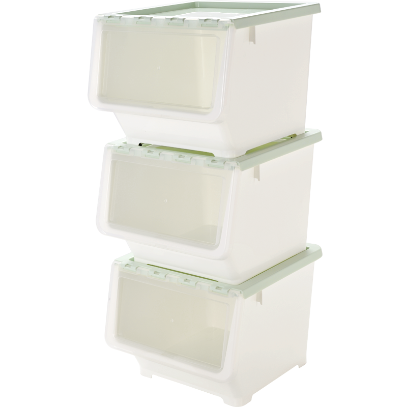 百露3个装收纳盒零食侧开收纳玩具储物箱翻盖整理箱厨房前开式塑料收纳箱 薄荷绿大号3个装 80.75元