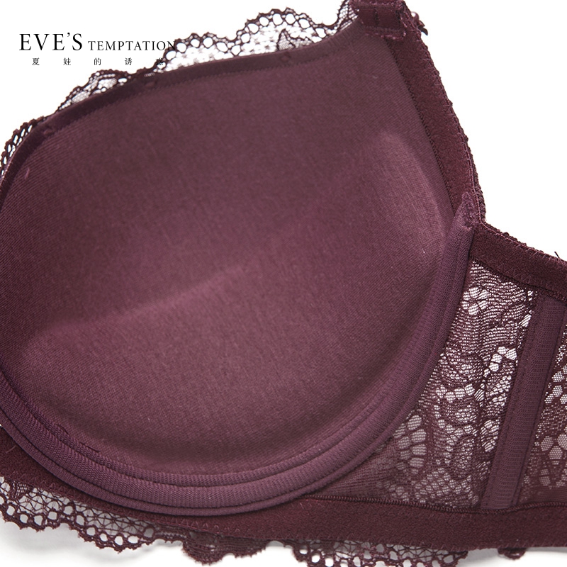 夏娃的诱惑恬美组性感蕾丝胸罩上薄下厚女士内衣小胸聚拢调整型透气少女文胸 酒红色 80D