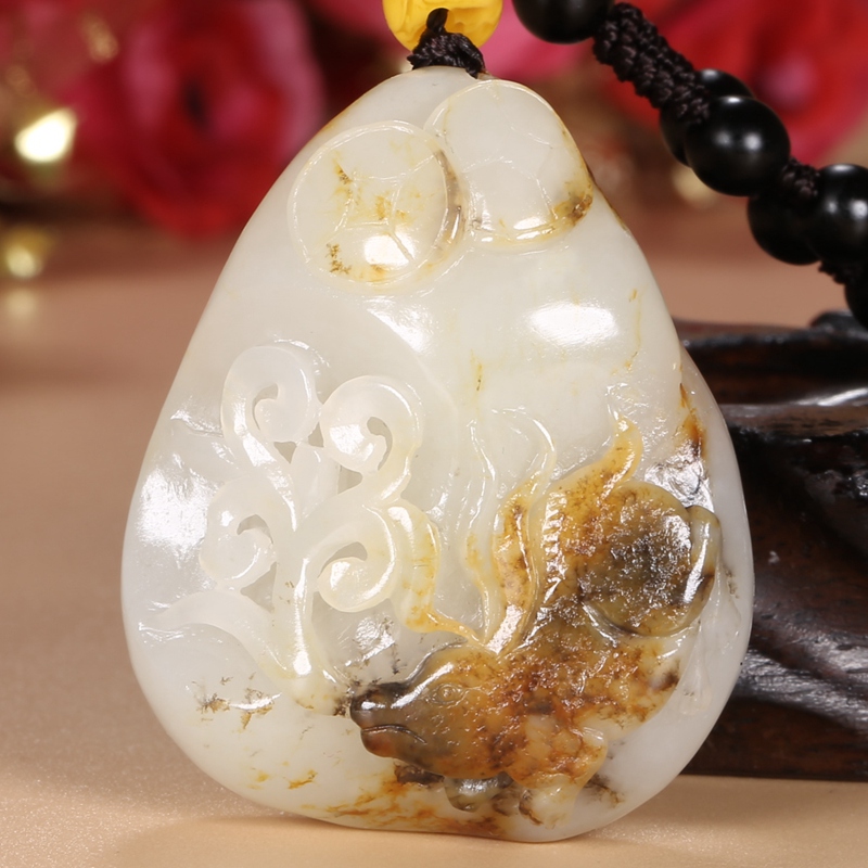 【珠宝严选】玉雕大师石桂新作品 和田玉籽料白玉欢天喜地吊坠玉坠男