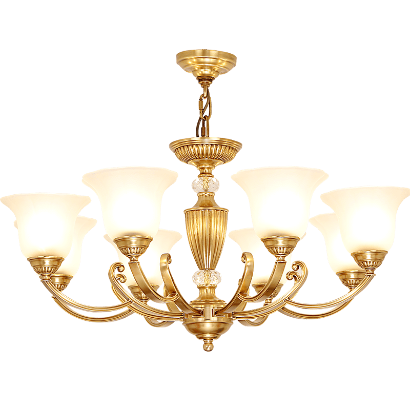 帝拿（DINAH） 美式復(fù)古全銅吊燈輕奢大氣客廳燈創(chuàng)意餐廳臥室燈 10頭（φ95*H44cm）-三色變光