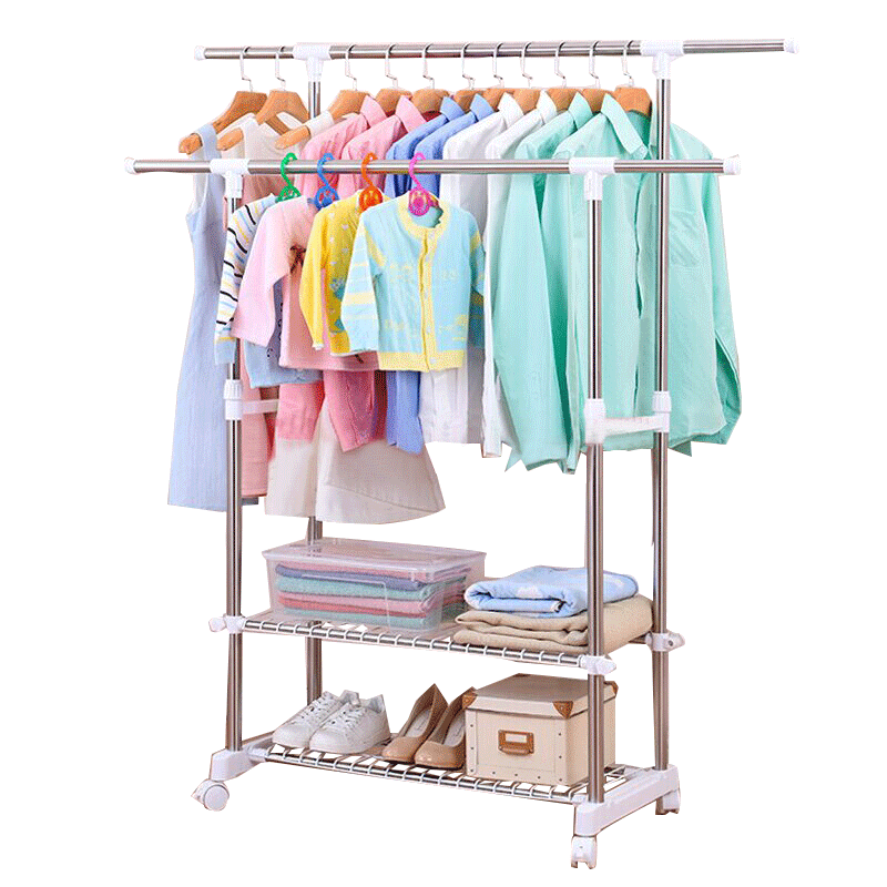 友利特  晾衣架不锈钢落地双杆阳台晒衣服架加厚伸缩晾衣杆升降挂衣架 直管型双层置物YLT-8027-01F