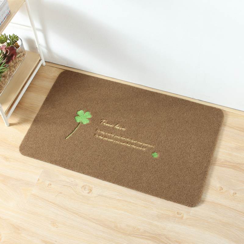 去污薄地垫门厅玄关脚垫门垫入户进门口防滑吸水垫浴室垫 棕色四叶草