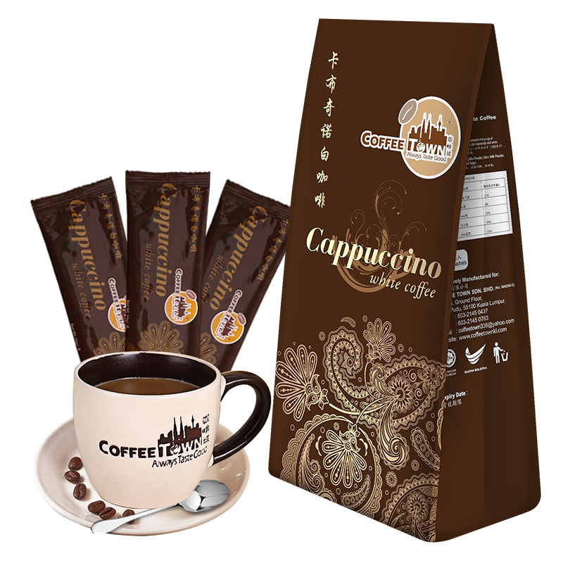 咖啡城 马来西亚进口咖啡卡布奇诺白咖啡速溶咖啡袋装525g脱脂奶粉调配
