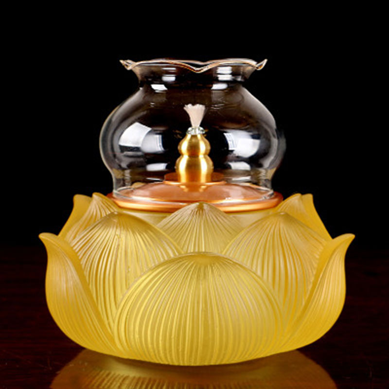 九黎 佛具佛教琉璃酥福莲油灯佛灯防风长明灯佛前供灯烛台莲花灯供