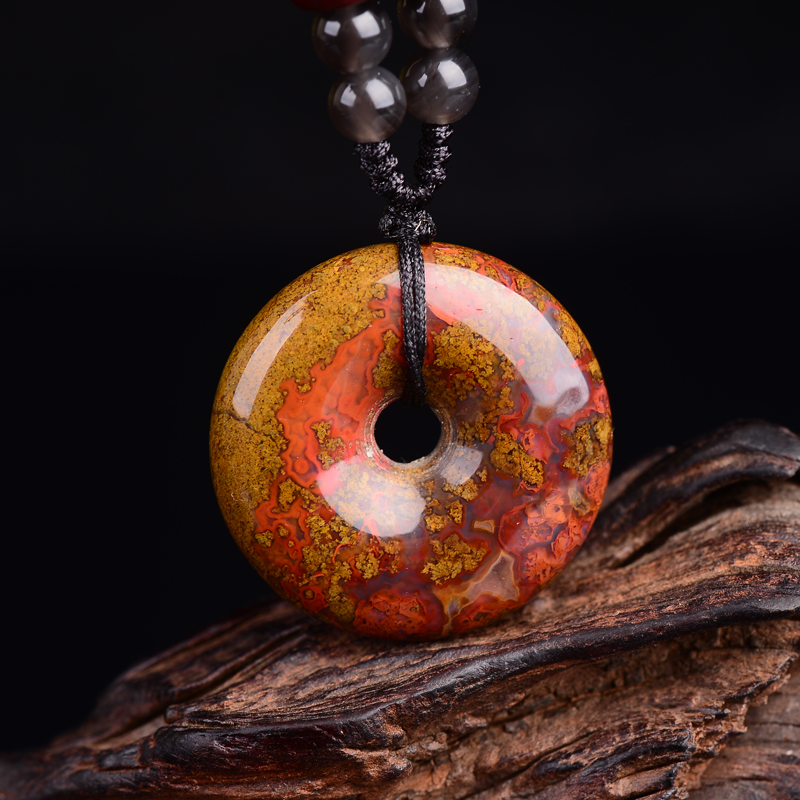 慈灵阁 战国红玛瑙平安扣吊坠 平安无事火焰纹原色南红玛瑙挂件