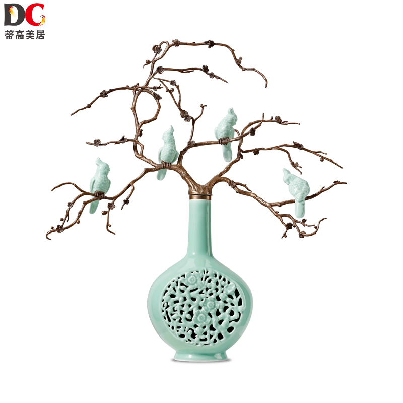 蒂高美居（DECO） 欧式陶瓷镶铜创意小鸟树枝瓶子摆件古典家居装饰工艺摆设83-1446