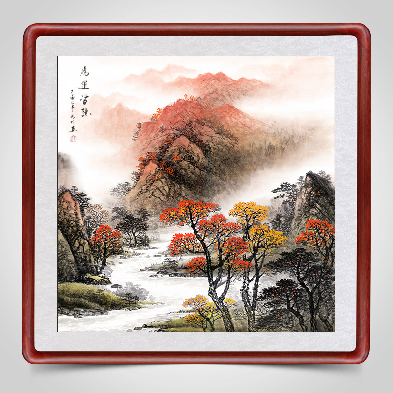 斗方靠山画办公室挂画入户玄关客厅餐厅装饰画风水画靠 鸿运当头a款