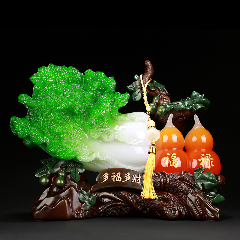 吉善缘 招财玉白菜装饰摆件 创意葫芦工艺品客厅酒柜电视柜家居饰品
