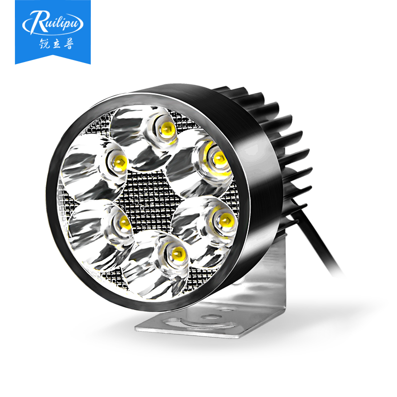 銳立普摩托車led燈電動車燈電瓶車燈外置車燈車籃led大燈 圓六珠-黑色30w-白光+常亮強光