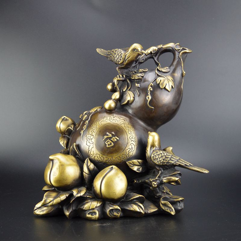 铜魂古匠 送老人礼物祝寿 黄铜福禄寿喜摆件葫芦寿桃铜器工艺品送礼