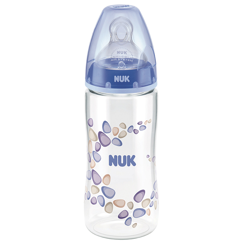 NUK宽口径奶瓶婴儿宝宝PA奶瓶耐摔耐磨300ml配硅胶防胀气自然实感奶嘴0-6个月中圆孔颜色随机【德国进口】