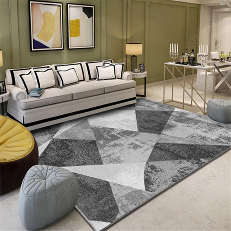 圣艾尔欧式几何地毯简约时尚图案客厅茶几地毯卧室长方形餐桌地毯可水洗 灰色条纹 平面款160*230cm中型客厅地毯