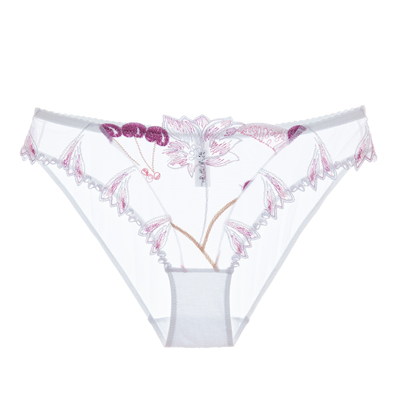 少女美屋内裤女蕾丝 性感裤裆纯棉低腰三角裤 3713 紫白色 m