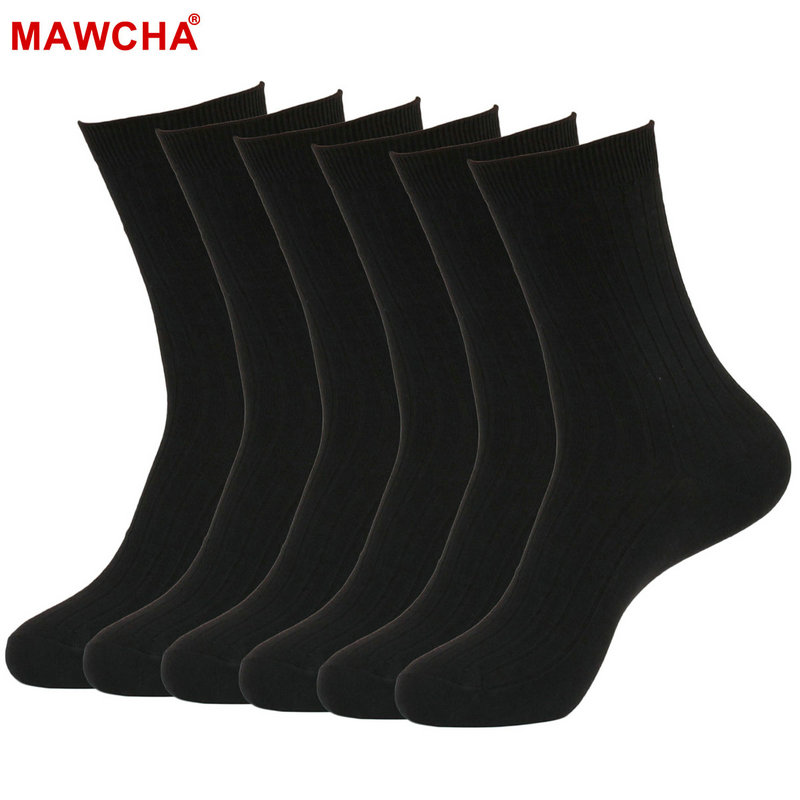 Mawcha 商务男袜纯色棉袜中筒袜男士袜子精梳棉时尚休闲6双装四季款 黑色6双装 均码