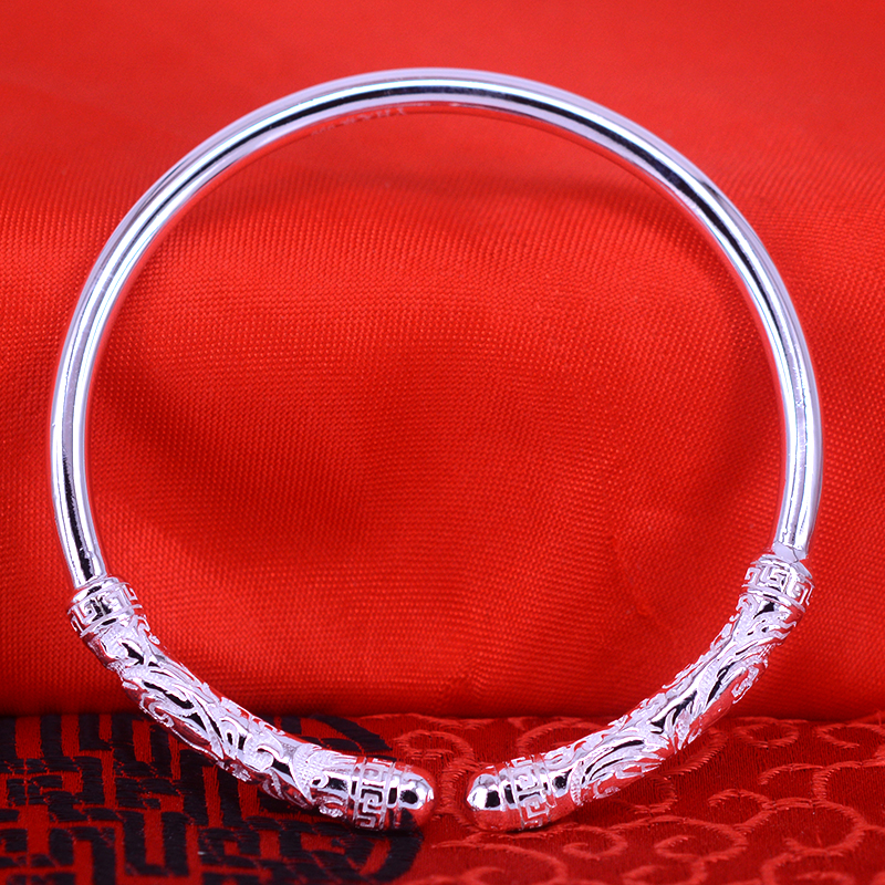 純已久銀飾999足銀開口手鐲金箍棒實心厚實光面圓條銀手鐲銀手環(huán)男女