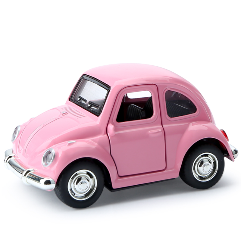甲虫合金玩具回力玩具车回力车巴士双层仿真粉色