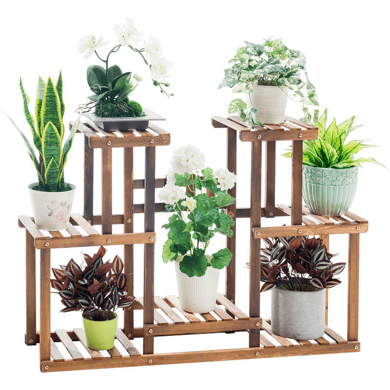 木马人 现代简约客厅简易花架阳台实木多层绿萝多肉室外花盆架可置物花架子室内落地式收纳架盆景架 碳烤色(加厚层条)