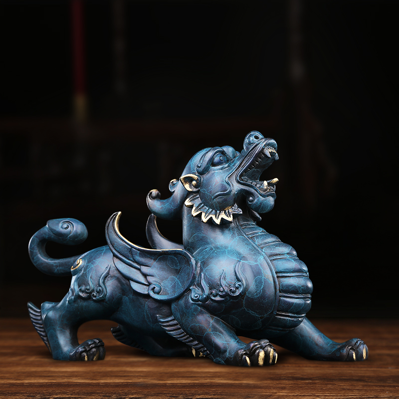 吉善缘 铜彩《霸王貔貅》全铜貔貅摆件一对 家居客厅酒柜装饰品工艺品