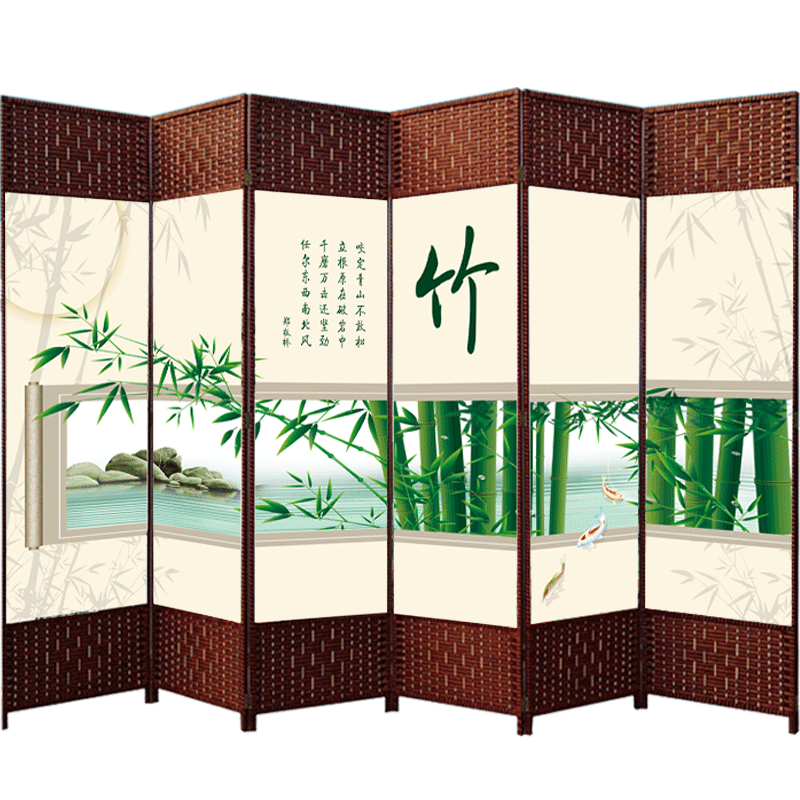 祥朗现代中式实木布艺屏风隔断折屏座屏移动玄关现代简约卧室客厅酒店养生馆屏风帘隔断玄关遮挡屏风 竹 1.8米高X0.5米宽单面图案一扇价格