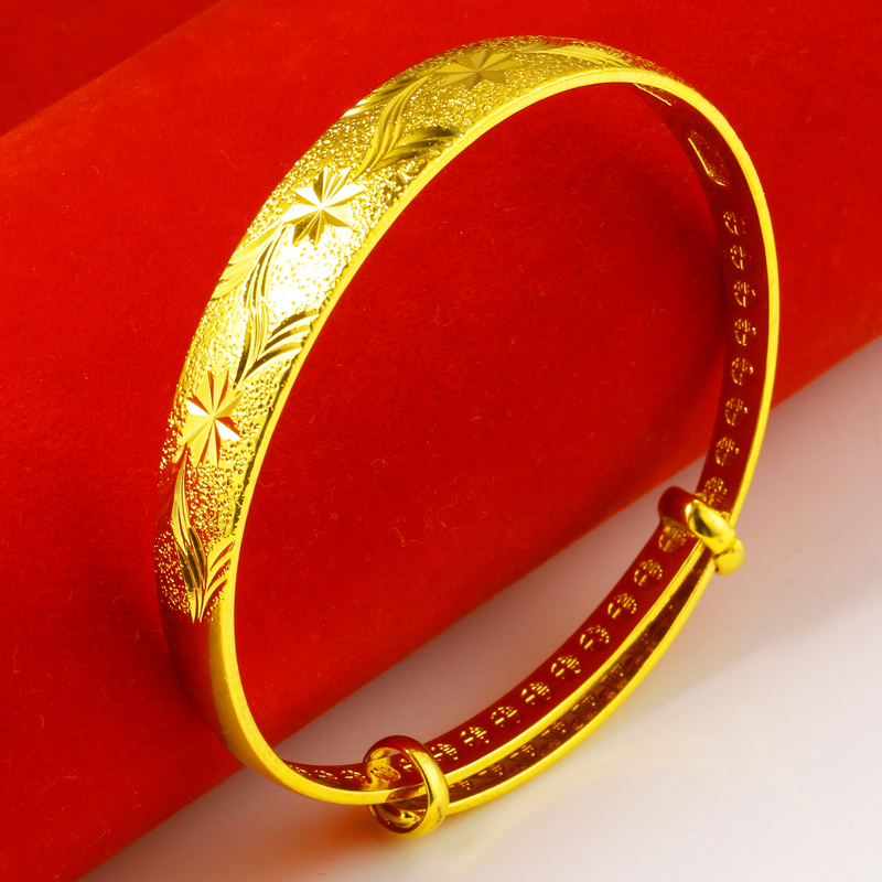 千影珠宝包金手镯女款仿金镯子推拉口可调节大小收缩款结婚首饰送妈妈