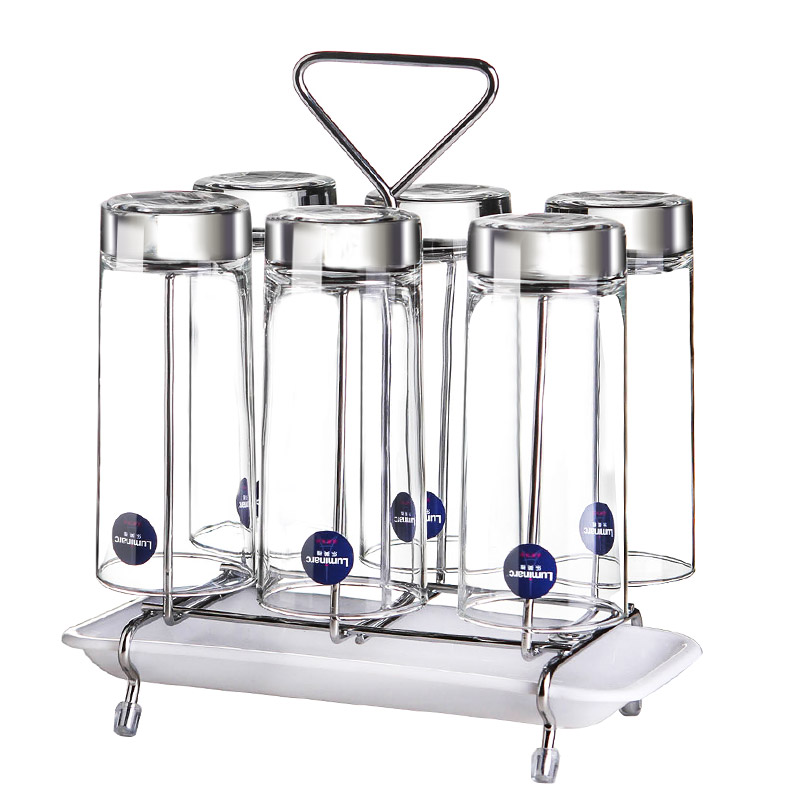 乐美雅观山玻璃水杯家用喝水泡茶杯套装透明果汁杯耐热牛奶杯6只彩盒装 6只装/圆形高杯310ML+杯刷