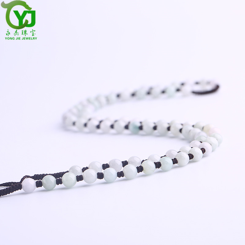 永杰珠宝 【七夕情人节礼物】翡翠玉石玉项链玉珠挂绳手工编织挂链玉器玉挂绳毛衣链男女款礼物带证书 翡翠米珠油青蓝绳