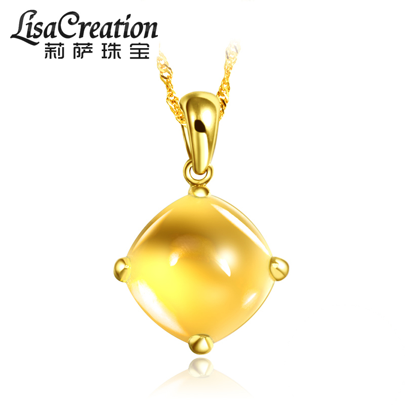 水晶简洁吊坠18k黄金镶嵌彩宝项链女款黄色宝石 18k金天然黄水晶吊坠