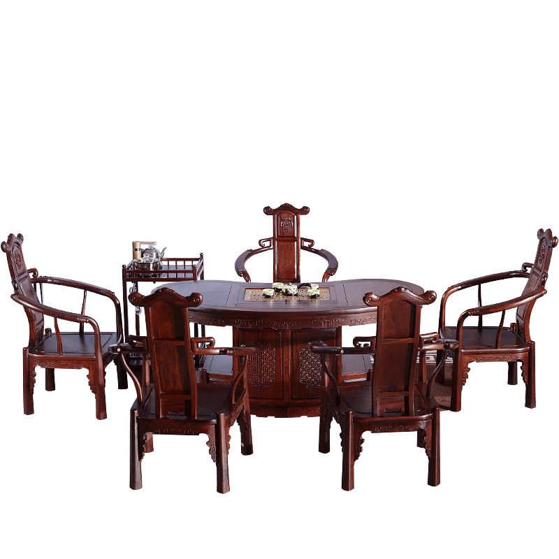 木恒盛 红木家具白酸枝/缅甸酸枝木(学名:奥氏黄檀)腰形茶桌实木茶台功夫茶桌椅组合 腰形茶台