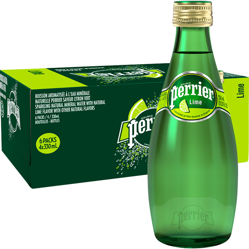 巴黎水（Perrier ）法国原装进口 青柠味气泡水矿泉水 330ml*24瓶