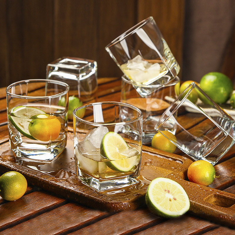 乐美雅无铅耐热玻璃杯四方喝水杯子家用牛奶果汁杯茶杯洋酒啤酒杯6只装 6只装/圆形矮杯150ML