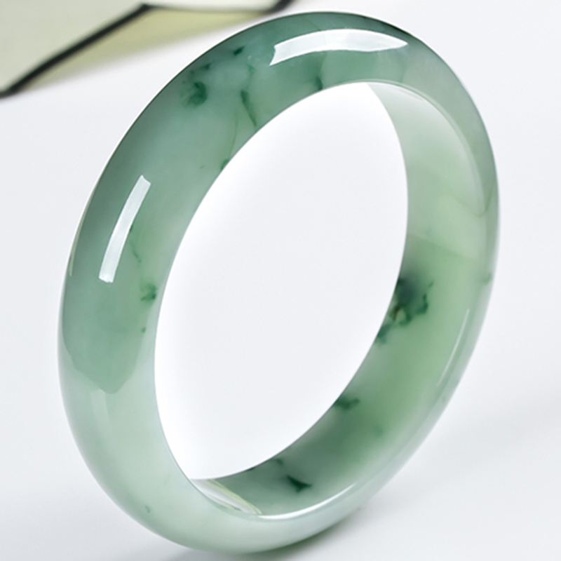 玉荔缘 冰透飘花玉手镯 天然翡翠a货女士玉镯子生日礼品配饰手饰带