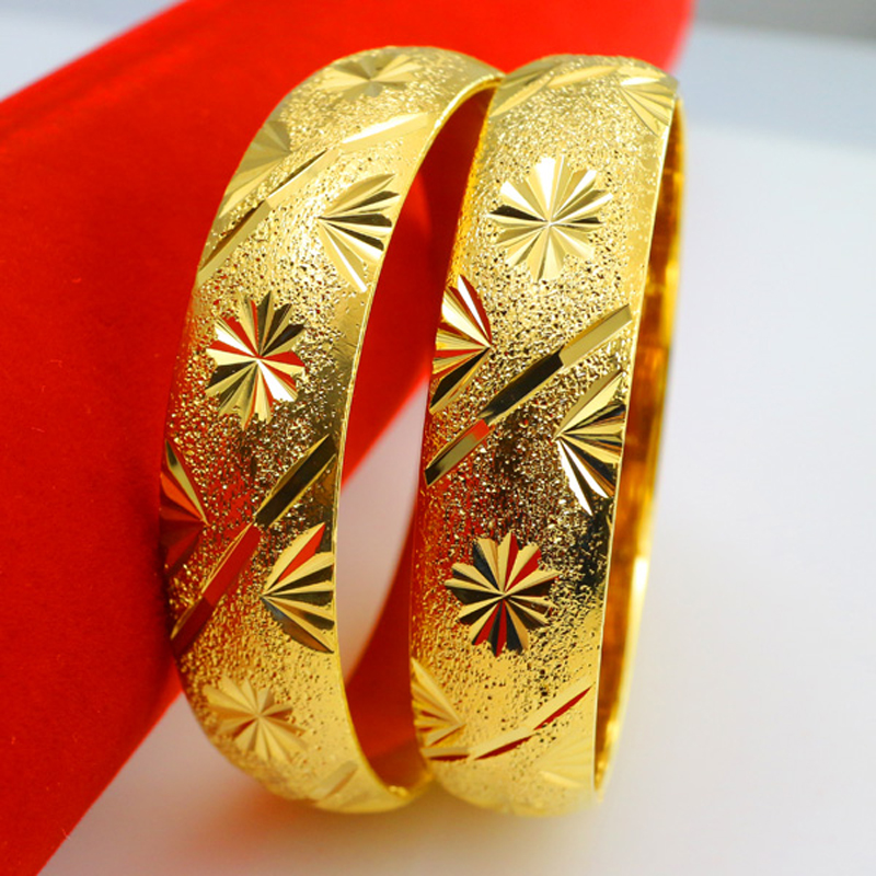 千影珠宝镀金手镯女款大金镯子首饰手环结婚宽重大磨沙面砂纹送礼物