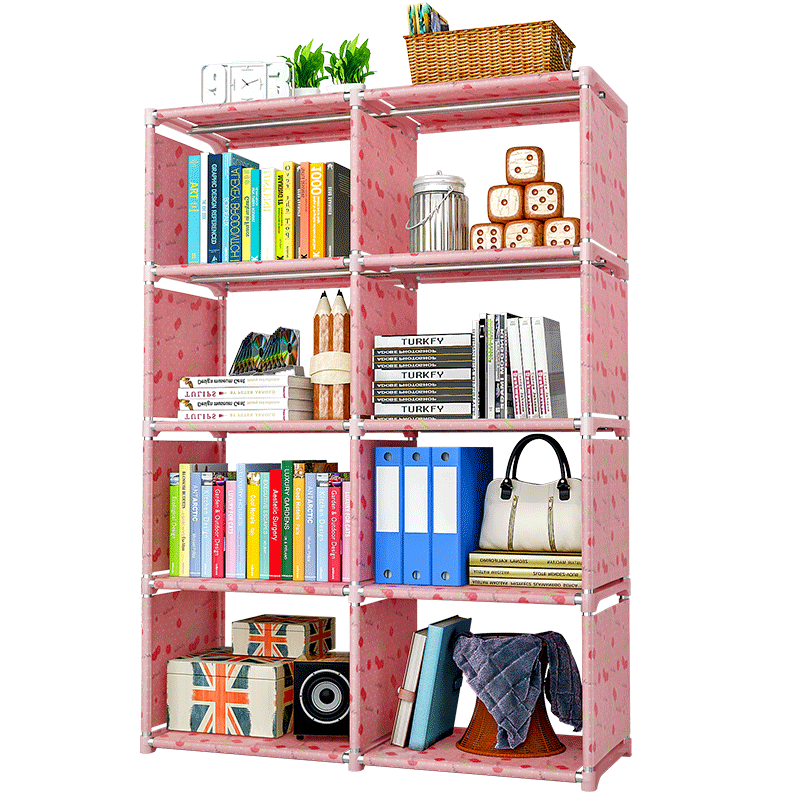 索尔诺 简易书架学生儿童书架组合层架置物架储物收纳架展示架寝室宿舍卧室办公室书房收纳柜书架子 幸运樱桃【宽85cm*高125cm】
