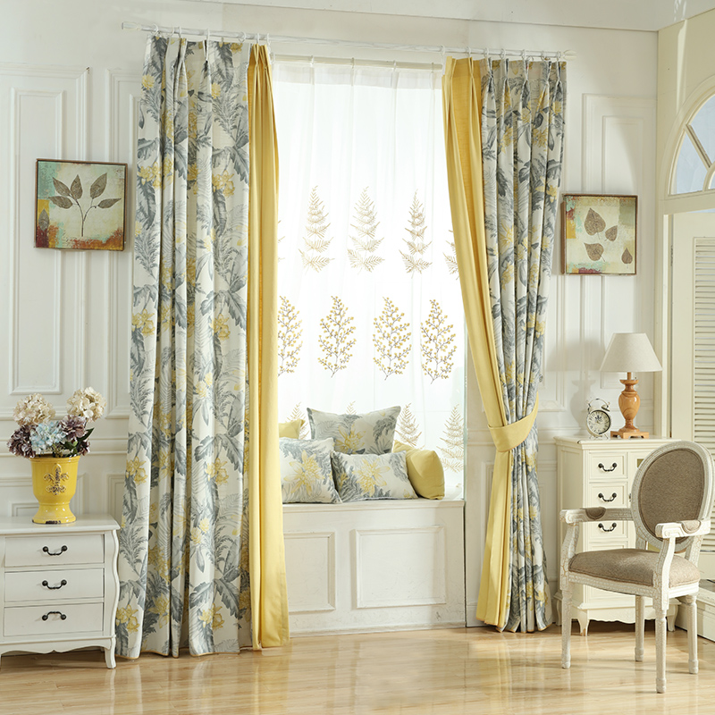 诺罗窗帘美式黄色棉麻风创意拼接印花客厅卧室飘窗落地窗遮光环保健康 布打孔 宽2高2.7一片(可改高)