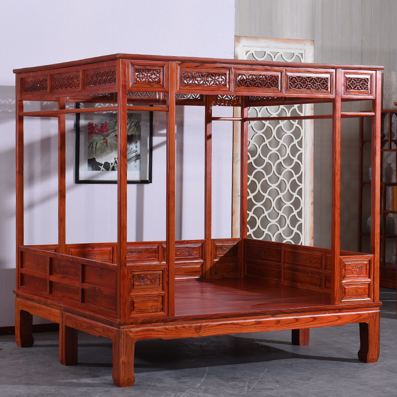 崇城 古典架子床榆木实木仿古中式双人床拔步床雕刻婚床卧室家具 架子